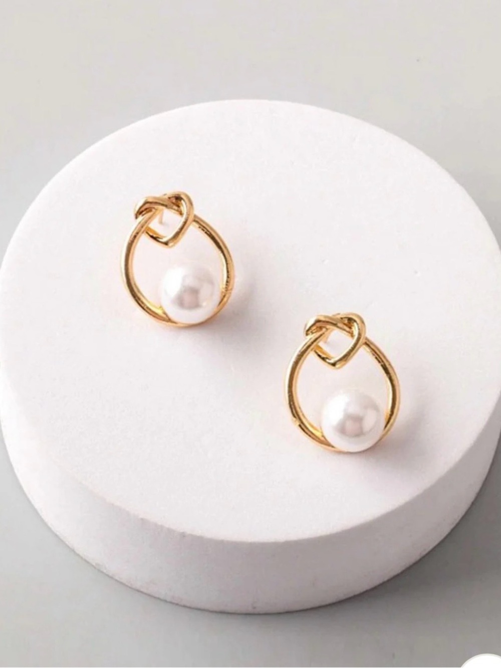 Gold Pearl Knot Circle Stud Earrings - Women Jewelry